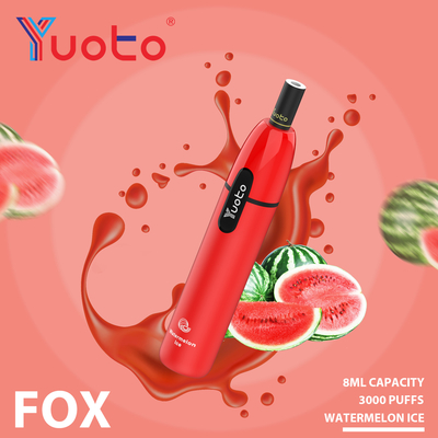 Yuoto Vape fox 3000 puffs আউটপুট ভোল্টেজ অ্যালুমিনিয়াম অ্যালয় + PCTG উপাদান ই-সিগারেট