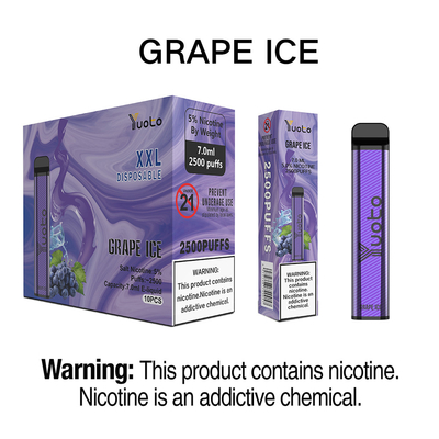 পোর্টেবল 2500 Puffs ডিসপোজেবল Vape সঙ্গে 52g ওজন ব্যাটারি ক্যাপাসিটি 1200mAh