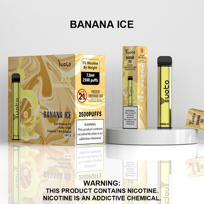 Yuoto XXL 2500 Puffs ডিসপোজেবল 1200mAh ব্যাটারি 7.0ml Ejuice ব্যানানা আইস ফ্লেভার ভারতের জন্য