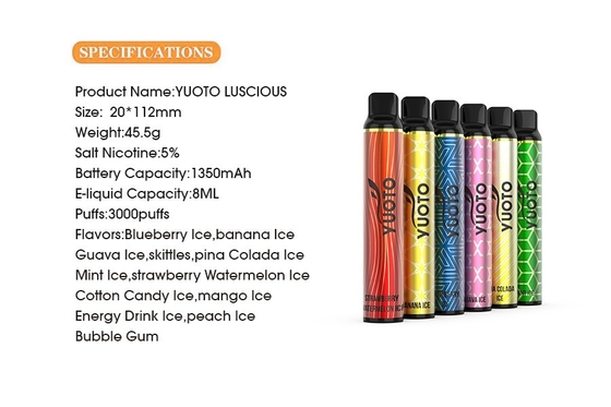 নিকোটিন ডিস্ট্রিবিউটর Yuoto Luscious 3000 Puff, 8.0ml E Juice Disposable Vape Pen