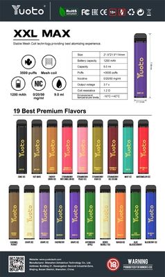 ODM Yuoto 3500 Puffs Vape Bar 16 মিক্সড ফ্লেভার ROHS 1200mAh ব্যাটারি 9ml E জুস