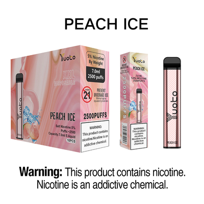 5% Nic ডিসপোজেবল ভ্যাপ পড 2500 পাফস পিচ আইস Yuoto XXL 7.0ml Ejuice