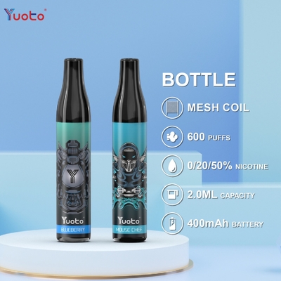YUOTO বোতল 600 পাফস ডিসপোজেবল ভ্যাপ পডস ব্লুবেরি 2ml 20mg 400mAh ব্যাটারি TPD UK