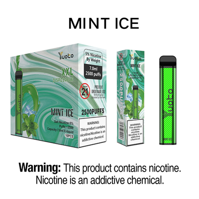 পোর্টেবল 2500 Puffs ডিসপোজেবল Vape সঙ্গে 52g ওজন ব্যাটারি ক্যাপাসিটি 1200mAh