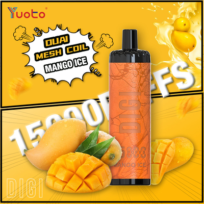 YUOTO প্রস্তুতকারক DIGI 15000 Puffs Daul Mesh Coil Vape নিয়মিত বায়ু প্রবাহ MTL এবং DTL