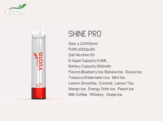Yuoto Shine pro 2000 Puffs Vape 15 Flavors with 5ML E জুস ক্যাপাসিটি