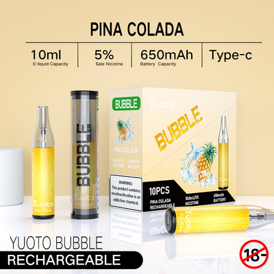 Yuoto বাবল 4000puffs 650 mah 10ml জাল কয়েল ডিসপোজেবল রিচার্জেবল ভ্যাপ নন ডিসজেকশন পিনা কোলাডা ইসিগ বাষ্প