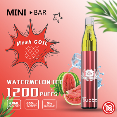 YUOTO Minibar 1200 Puff Disposable Vape 15 Flavor E Juice 4.0ml ব্যাটারি 650mAh