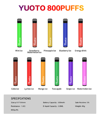 Yuoto 800 Puffs Vape with 11 Flavors Origal Area 2.5 ML জুস ক্যাপাসিটি